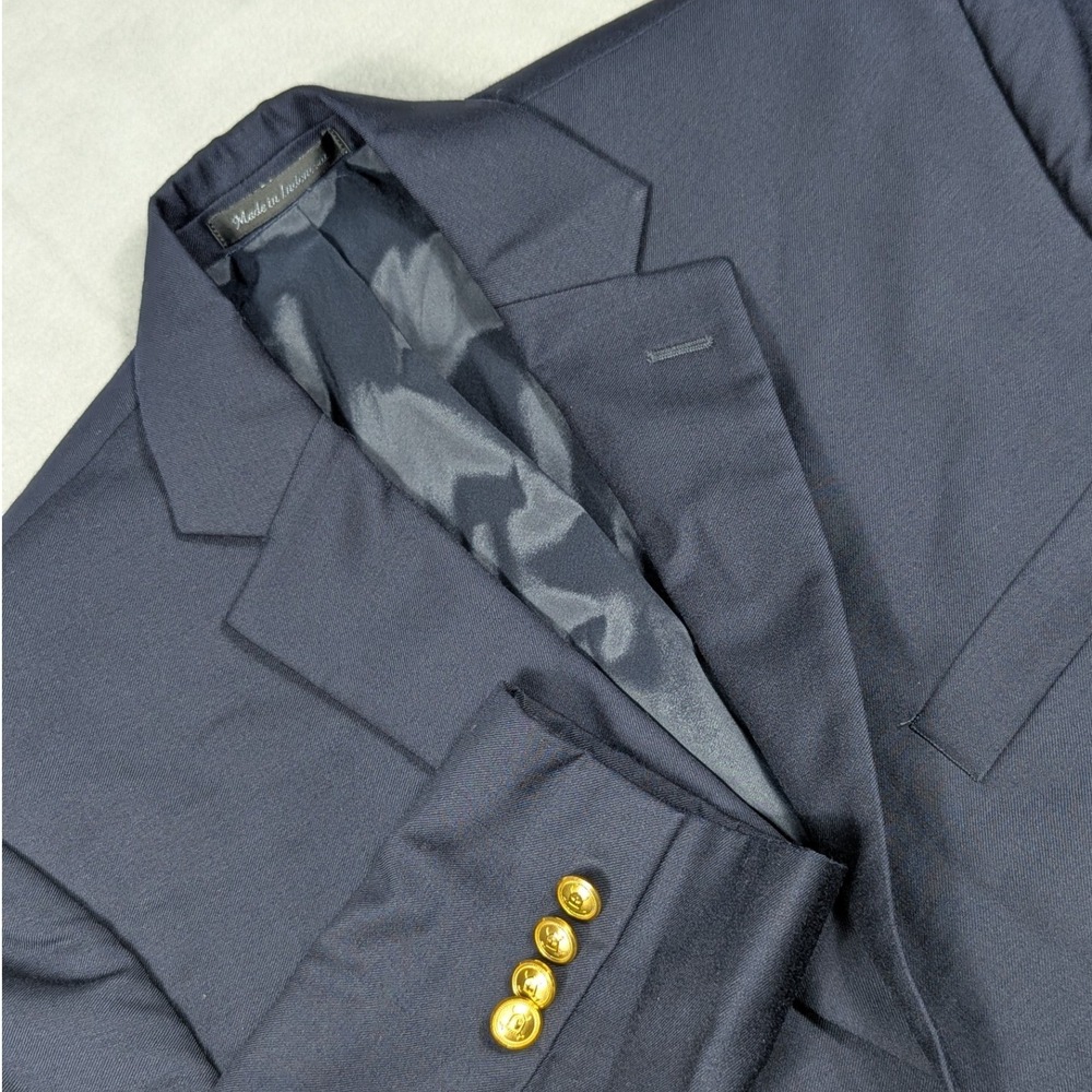Lauren Ralph Lauren Mens Navy Blue 100% Wool Two Button Blazer Sport Coat 40R